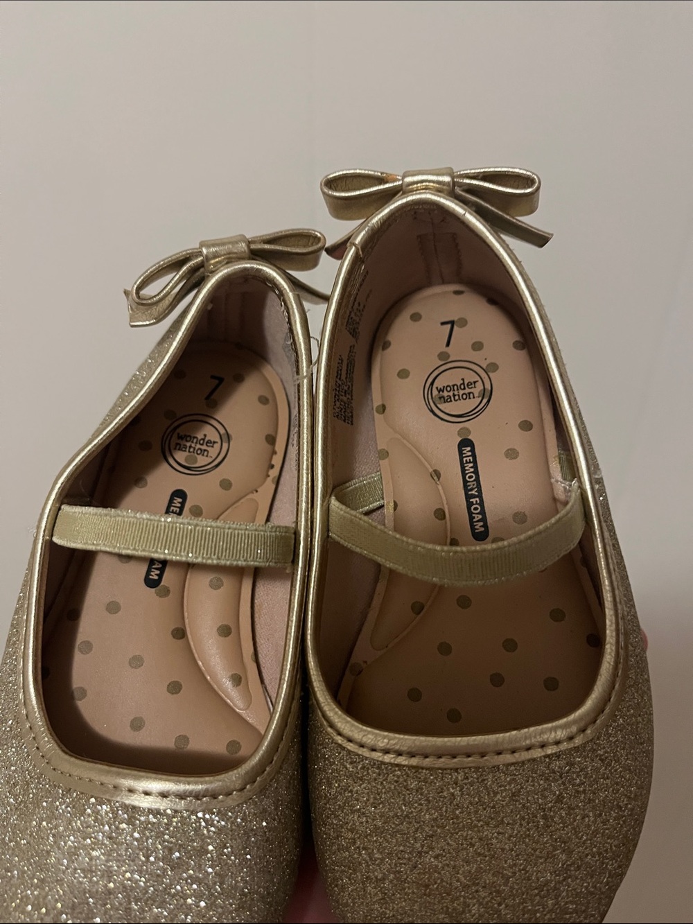 wonder nation Girls' Gold Glitter Mary Jane with Bow Strap